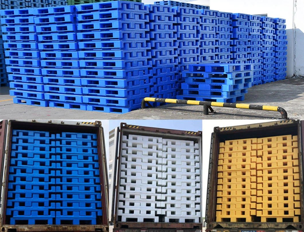 Nine Runner/Leg Heavy Duty Euro Size Blue Single Faced Transportation Warehouse Storage Nestable HDPE Blow Molding Plastic Pallet for Four Way Entry