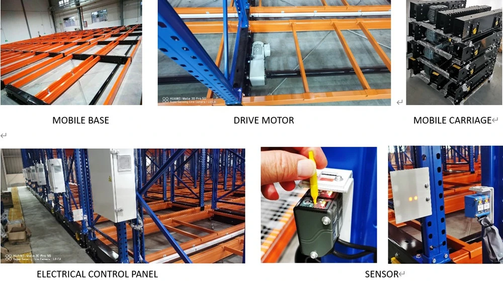 Warehouse Heavy Duty Electric Motor Drive Mobile Pallet Rack with Floor Guided Track