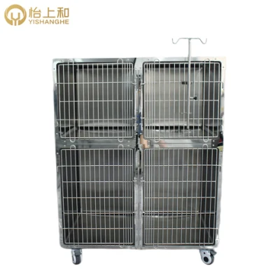 Pet Clinic Veterinary Equipment 304 Stainless Steel Animal Cat Dog Dry Injection Medical Electric Power Pet Kennel Hospital Foster Cage with Wheels